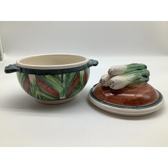 Hand Crafted Ceramic LEEKS Bowl with Lid Quality Serveware Hand Thrown Pottery - Picture 6 of 12